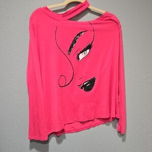 Chic Hot Pink Graphic Long Sleeve Top